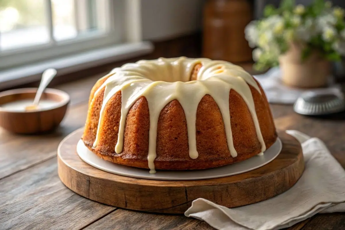 Moist bundt cake with cream cheese glaze